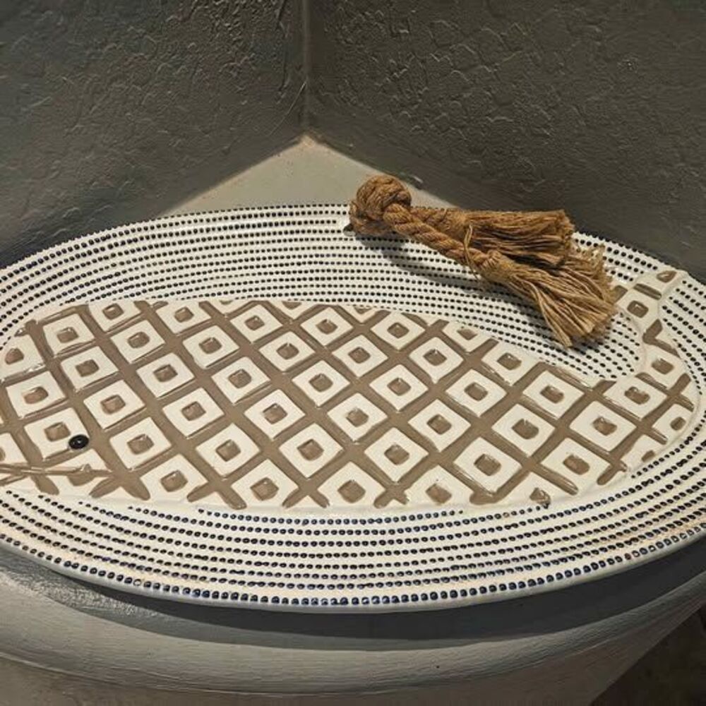 Ceramic Mud Pie Whale Decorative Platter with Rope Tassel 19" x 11.5"